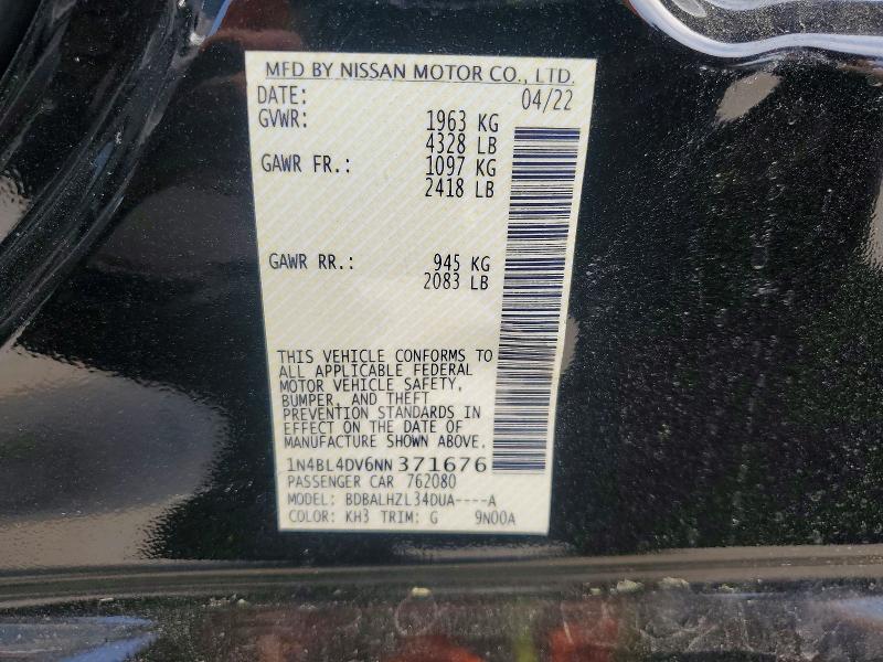 2022 Nissan Altima მანქანა იყიდება აუქციონზე, vin: 1N4BL4DV6NN371676, აუქციონის ნომერი: 50566606