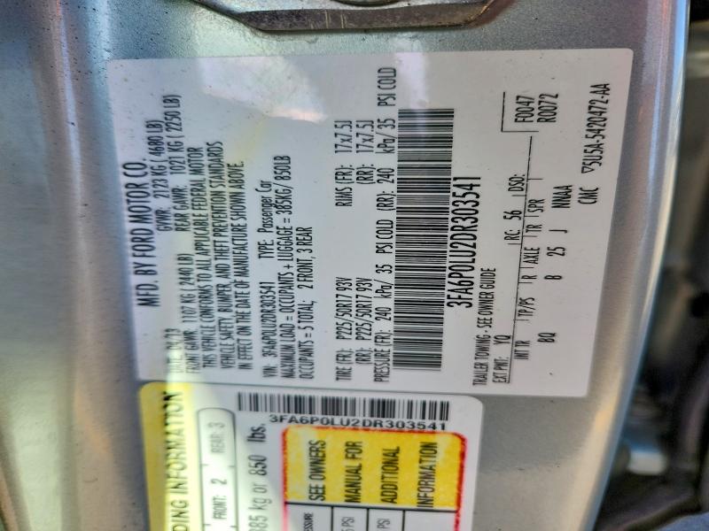 50244256 :رقم المزاد ، 3FA6P0LU2DR303541 vin ، 2013 Ford Fusion مزاد بيع