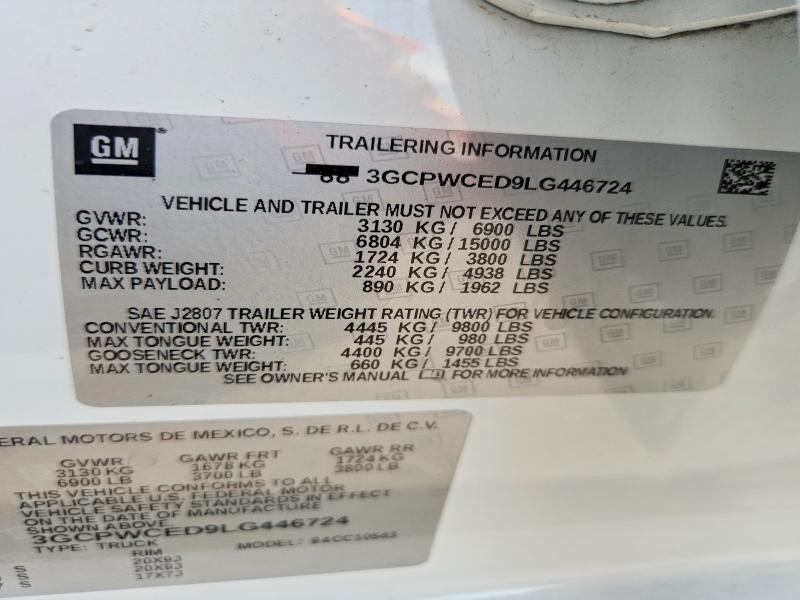 Продаж на аукціоні авто 2020 Chevrolet Silverado, vin: 3GCPWCED9LG446724, номер лоту: 51449896