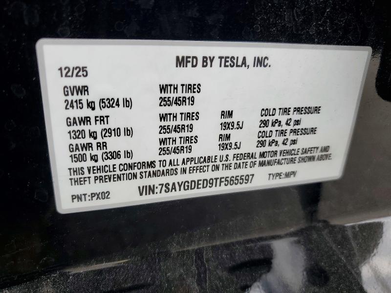 Aukcja sprzedaży 2026 Tesla Model Y, vin: 7SAYGDED9TF565597, numer aukcji: 48331526