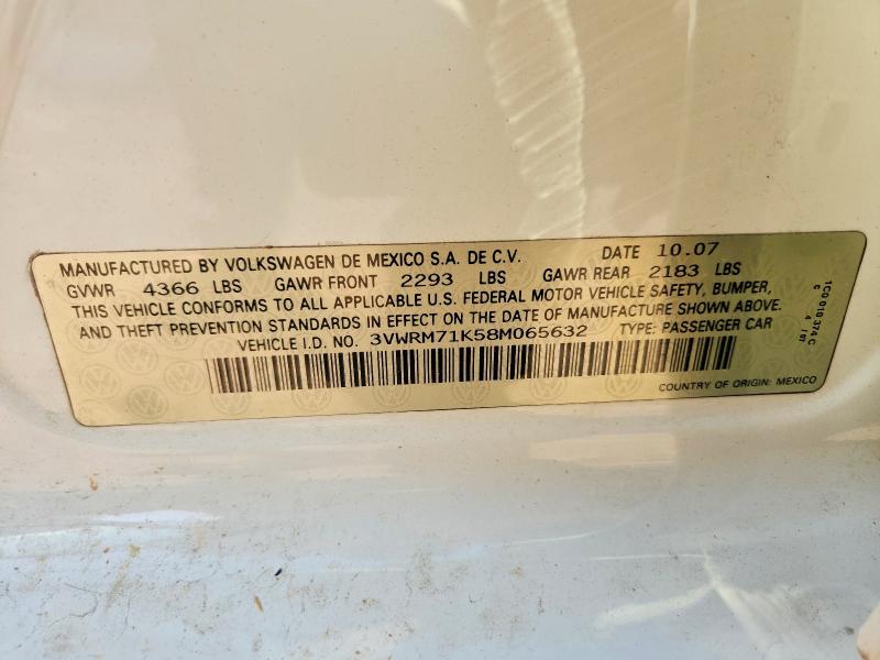 2008 Volkswagen Jetta მანქანა იყიდება აუქციონზე, vin: 3VWRM71K58M065632, აუქციონის ნომერი: 49232816