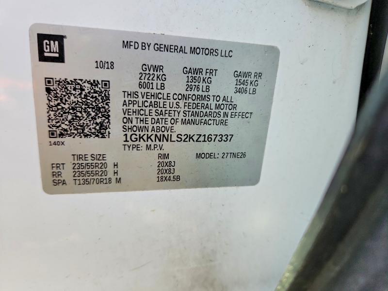2019 Gmc Acadia მანქანა იყიდება აუქციონზე, vin: 1GKKNNLS2KZ167337, აუქციონის ნომერი: 48291166