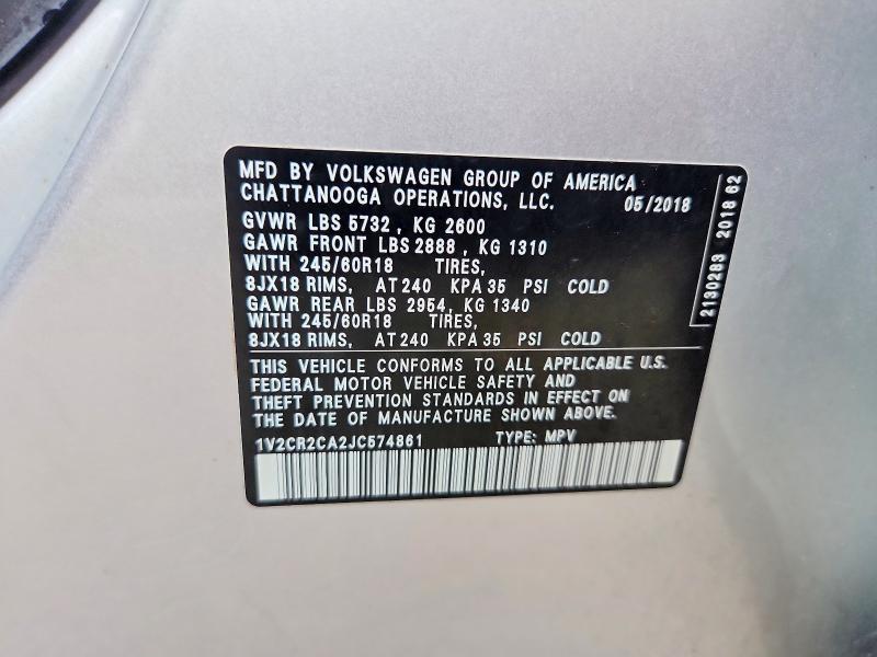 2018 Volkswagen Atlas მანქანა იყიდება აუქციონზე, vin: 1V2CR2CA2JC574861, აუქციონის ნომერი: 49074216
