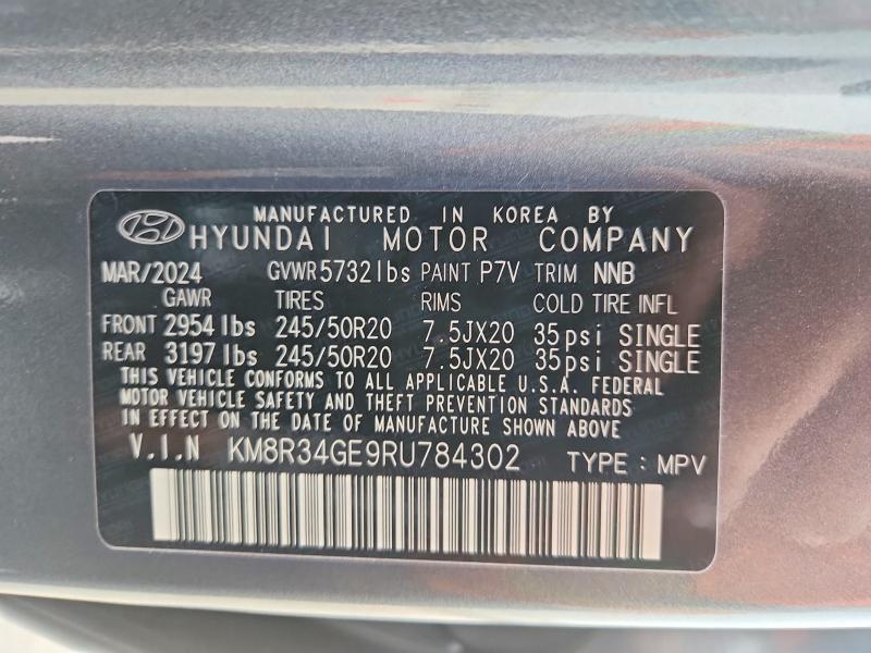 49139346 :رقم المزاد ، KM8R34GE9RU784302 vin ، 2024 Hyundai Palisade مزاد بيع