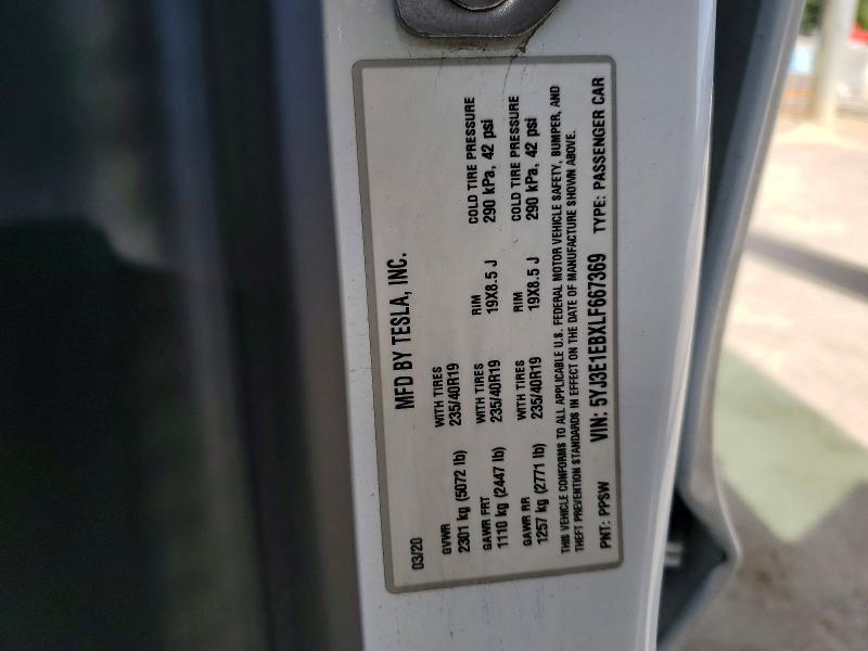 2020 Tesla Model 3 მანქანა იყიდება აუქციონზე, vin: 5YJ3E1EBXLF667369, აუქციონის ნომერი: 49365516