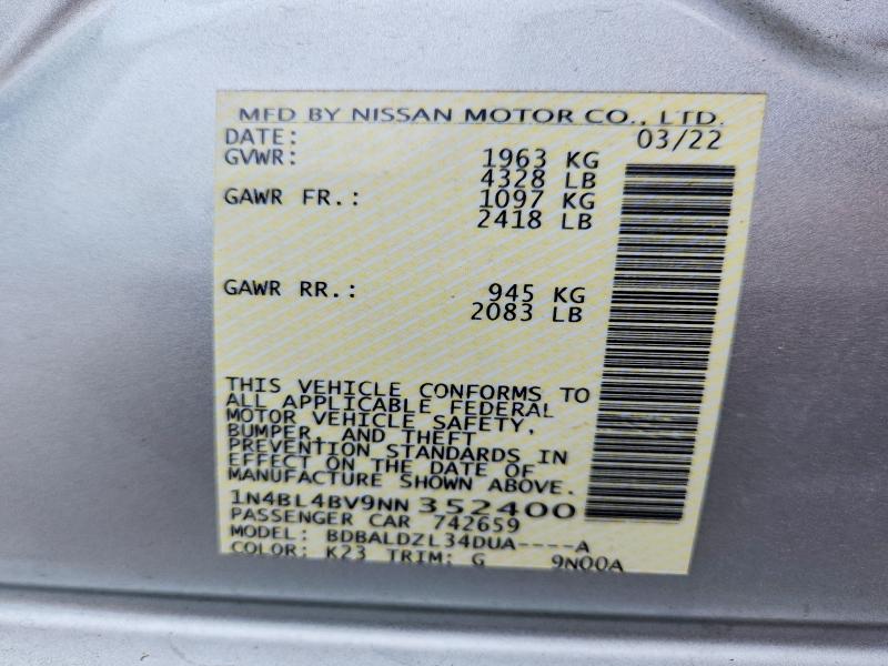 Aukcja sprzedaży 2022 Nissan Altima, vin: 1N4BL4BV9NN352400, numer aukcji: 49552466