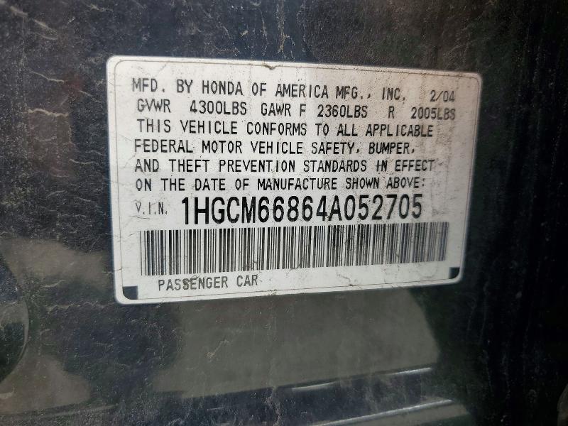 Продаж на аукціоні авто 2004 Honda Accord, vin: 1HGCM66864A052705, номер лоту: 47933826