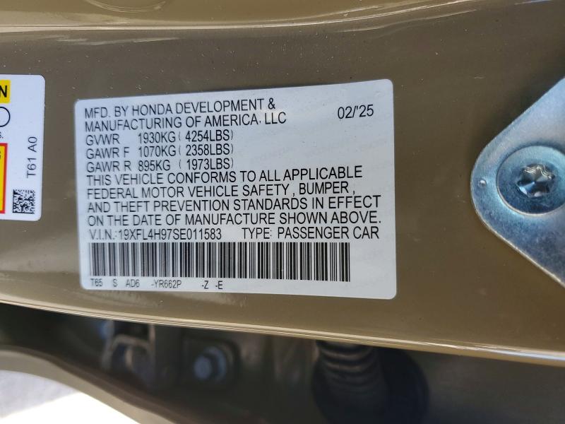 51362396 :رقم المزاد ، 19XFL4H97SE011583 vin ، 2025 Honda Civic مزاد بيع