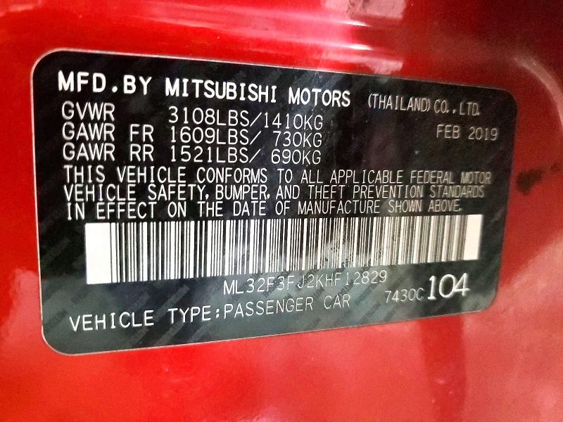 Продаж на аукціоні авто 2019 Mitsubishi Mirage, vin: ML32F3FJ2KHF12829, номер лоту: 49321086