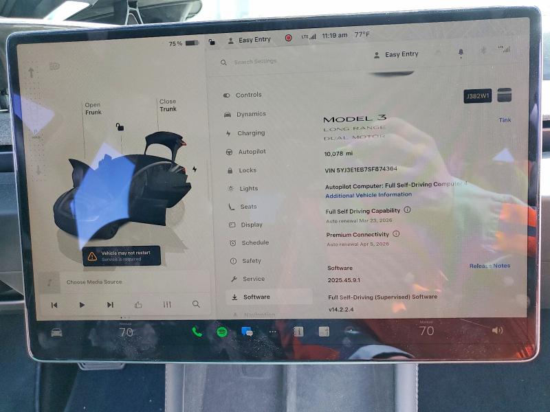 47564466 :رقم المزاد ، 5YJ3E1EB7SF874364 vin ، 2025 Tesla Model 3 مزاد بيع