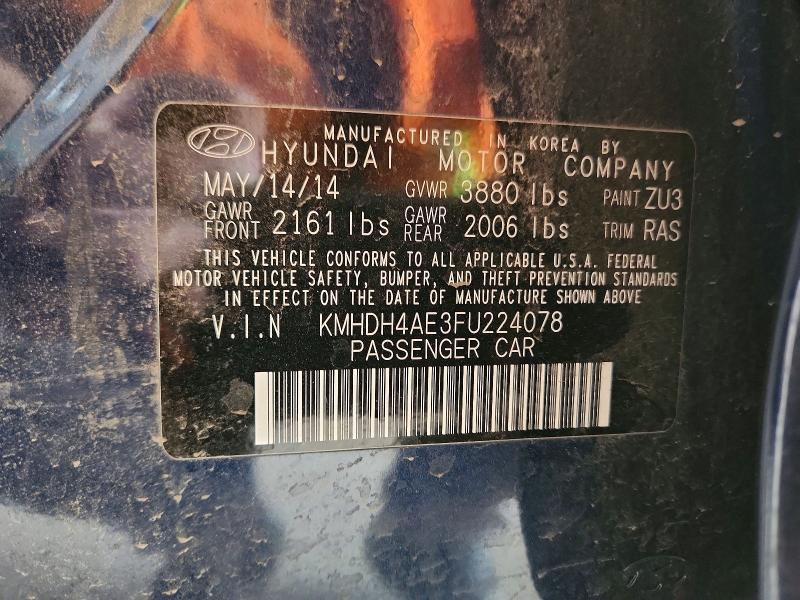 Продаж на аукціоні авто 2015 Hyundai Elantra, vin: KMHDH4AE3FU224078, номер лоту: 51193546