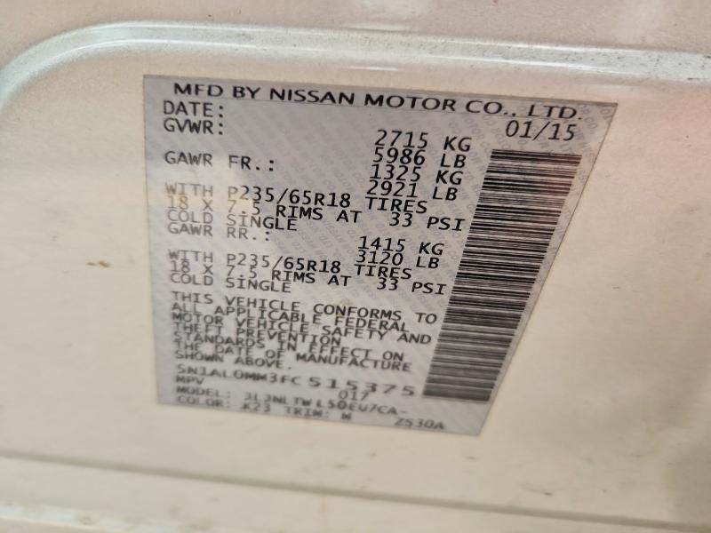 Aukcja sprzedaży 2015 Infiniti Qx60, vin: 5N1AL0MM3FC515375, numer aukcji: 48774306