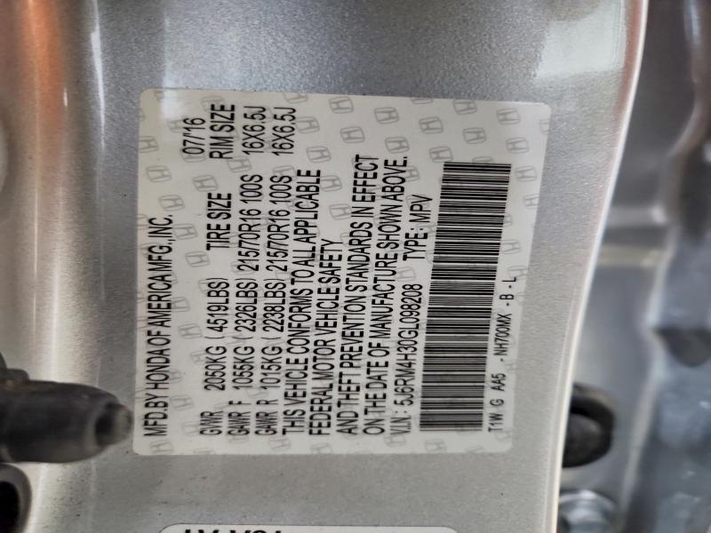 Aukcja sprzedaży 2016 Honda Cr-v, vin: 5J6RM4H30GL098208, numer aukcji: 50517546