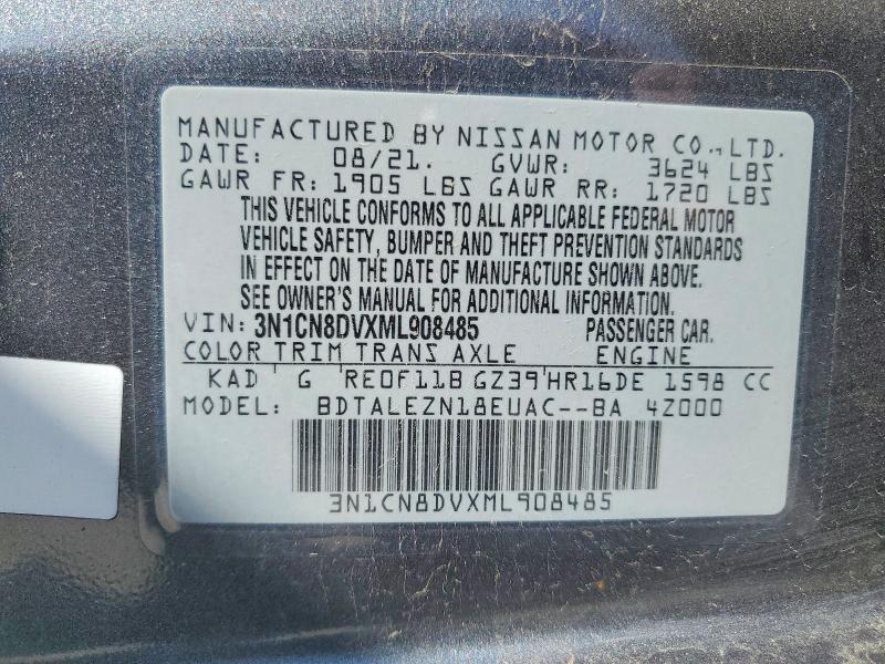 Продаж на аукціоні авто 2021 Nissan Versa, vin: 3N1CN8DVXML908485, номер лоту: 49273086