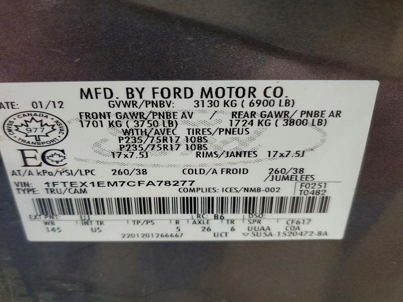 Продажа на аукционе авто 2012 Ford F150, vin: 1FTEX1EM7CFA78277, номер лота: 49981326