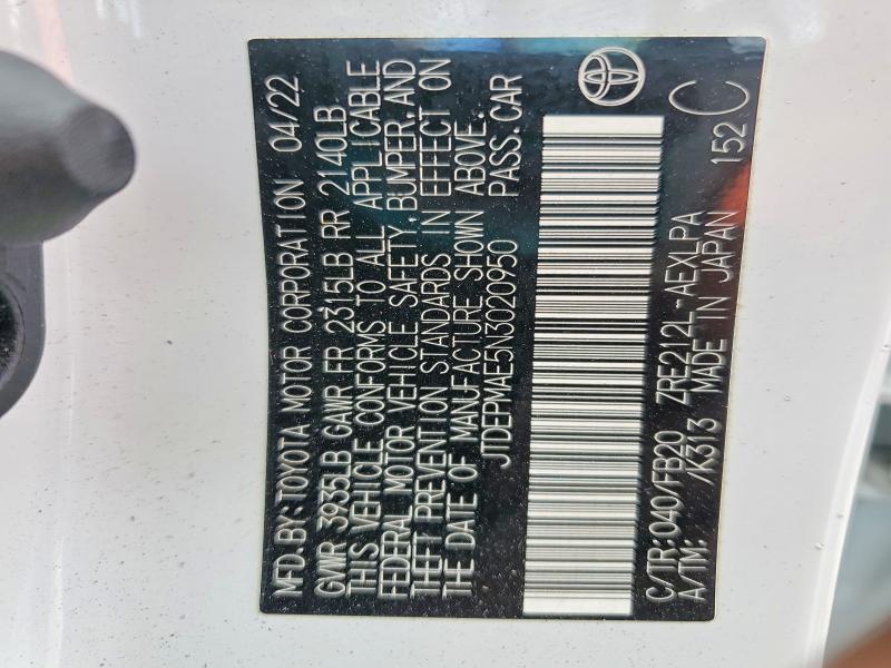 Aukcja sprzedaży 2022 Toyota Corolla, vin: JTDEPMAE5N3020950, numer aukcji: 50127716
