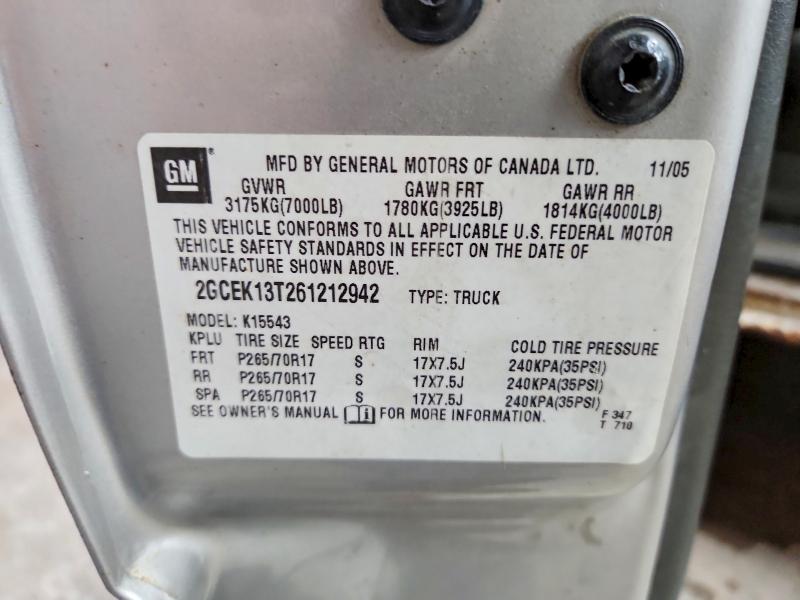 Продаж на аукціоні авто 2006 Chevrolet Silverado, vin: 2GCEK13T261212942, номер лоту: 50403906