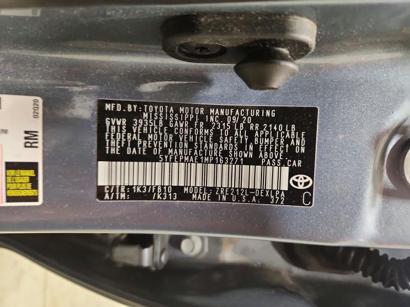 Продаж на аукціоні авто 2021 Toyota Corolla, vin: 5YFEPMAE1MP163271, номер лоту: 48933386