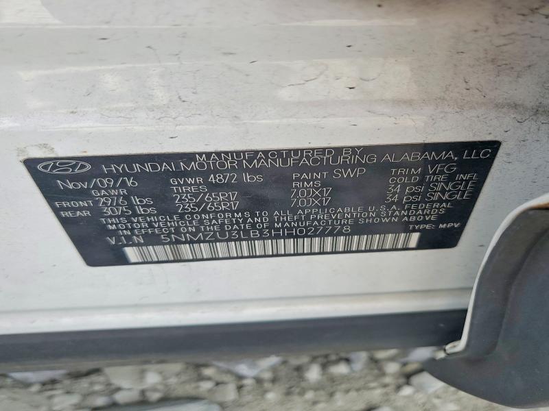Aukcja sprzedaży 2017 Hyundai Santa Fe Sport, vin: 5NMZU3LB3HH027778, numer aukcji: 48487916