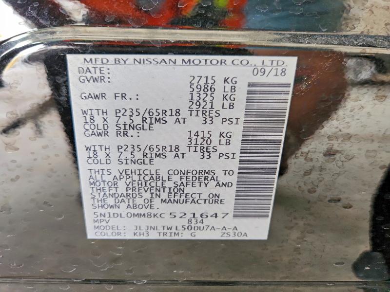 Aukcja sprzedaży 2019 Infiniti Qx60, vin: 5N1DL0MM8KC521647, numer aukcji: 51673096