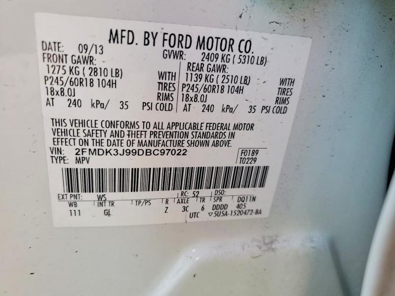 Продажа на аукционе авто 2013 Ford Edge, vin: 2FMDK3J99DBC97022, номер лота: 49993706