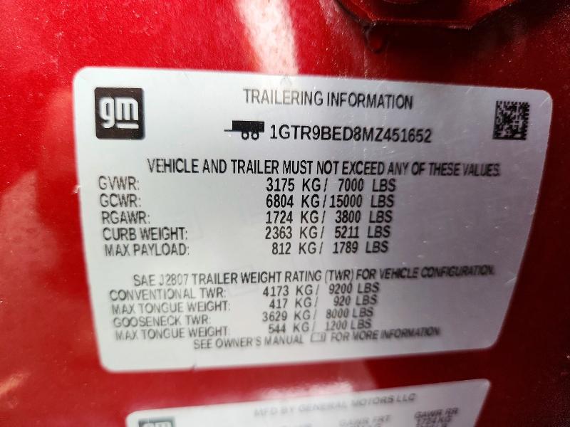51508706 :رقم المزاد ، 1GTR9BED8MZ451652 vin ، 2021 Gmc Sierra مزاد بيع