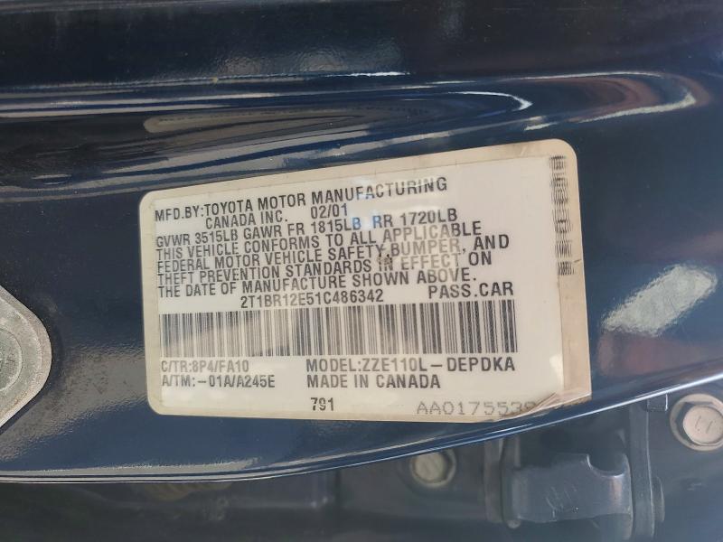 Продажа на аукционе авто 2001 Toyota Corolla, vin: 2T1BR12E51C486342, номер лота: 49739726
