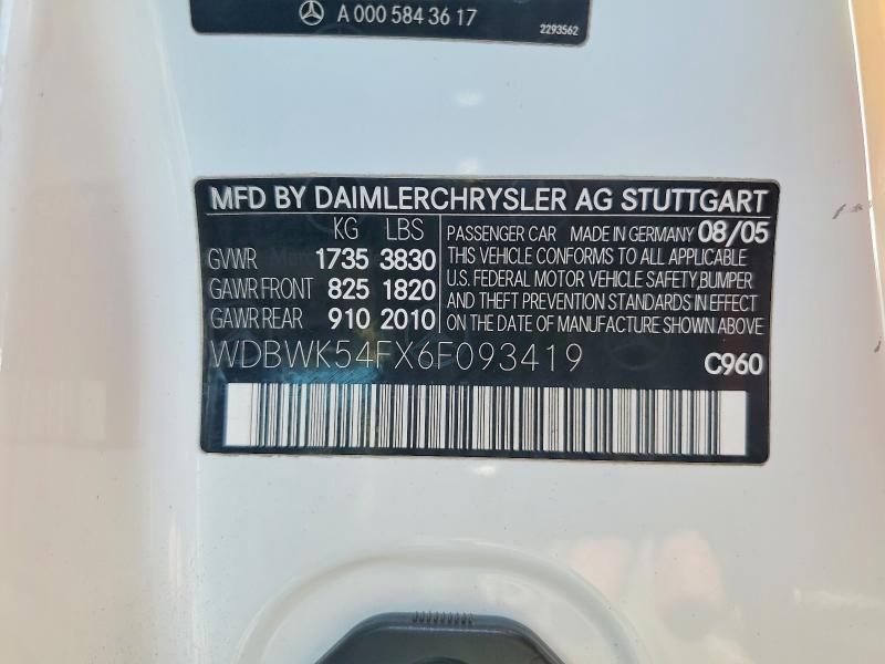 Aukcja sprzedaży 2006 Mercedes-benz Slk, vin: WDBWK54FX6F093419, numer aukcji: 51333326