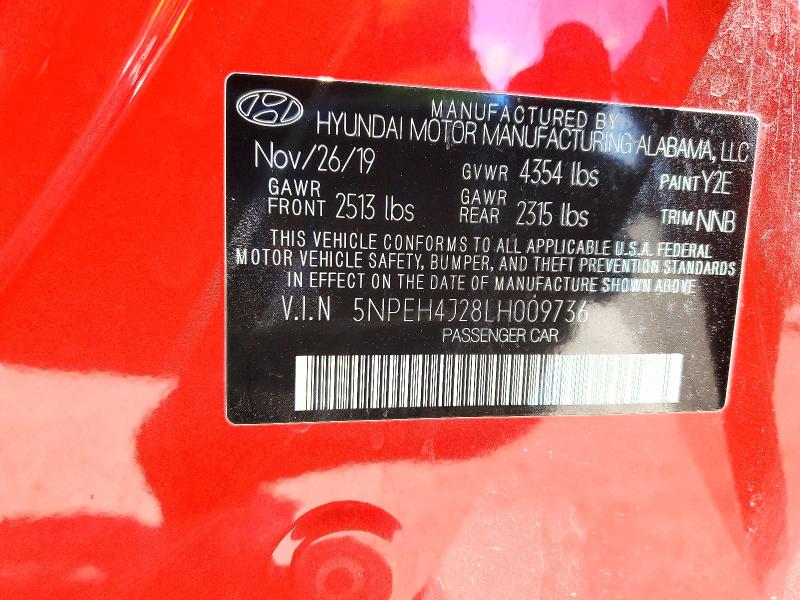 2020 Hyundai Sonata მანქანა იყიდება აუქციონზე, vin: 5NPEH4J28LH009736, აუქციონის ნომერი: 51630326