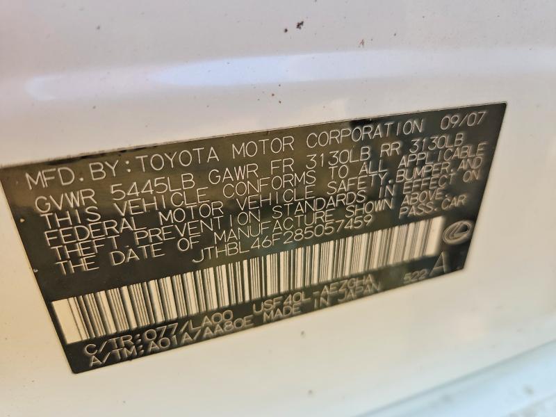 2008 Lexus Ls მანქანა იყიდება აუქციონზე, vin: JTHBL46F285057459, აუქციონის ნომერი: 51043536