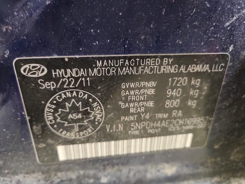 2012 Hyundai Elantra მანქანა იყიდება აუქციონზე, vin: 5NPDH4AE2CH109952, აუქციონის ნომერი: 49066026