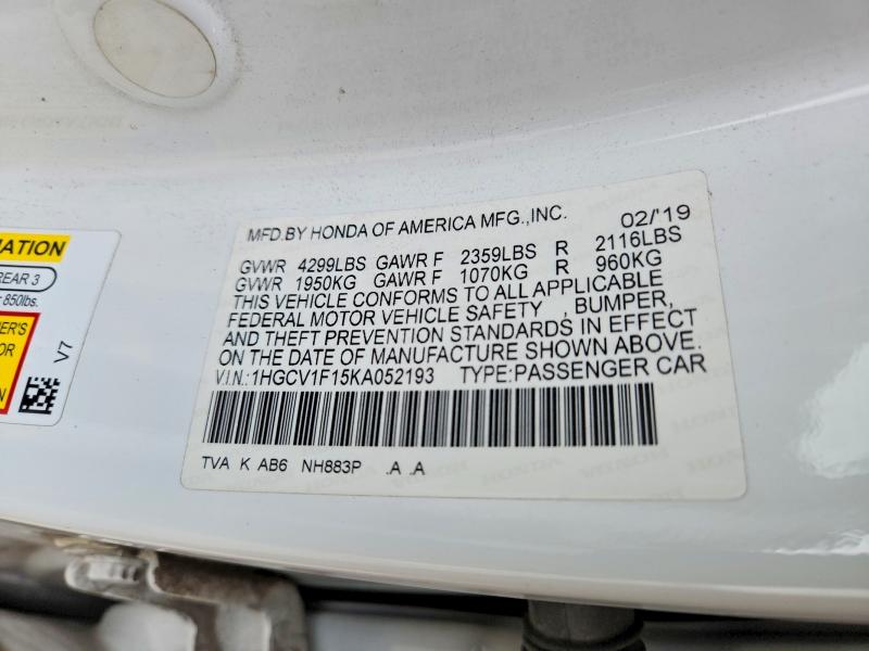 Aukcja sprzedaży 2019 Honda Accord, vin: 1HGCV1F15KA052193, numer aukcji: 49296166