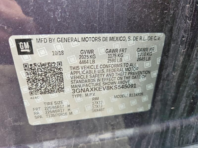 Aukcja sprzedaży 2019 Chevrolet Equinox, vin: 3GNAXKEV8KS545091, numer aukcji: 49133946