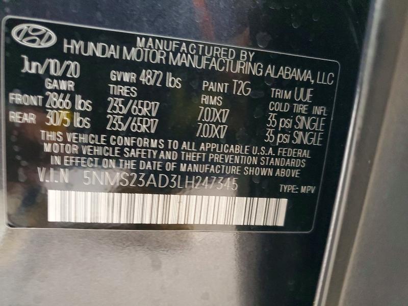 Продажа на аукционе авто 2020 Hyundai Santa Fe, vin: 5NMS23AD3LH247345, номер лота: 50366876