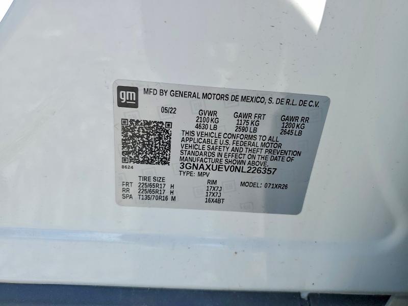 Продажа на аукционе авто 2022 Chevrolet Equinox, vin: 3GNAXUEV0NL226357, номер лота: 51520646