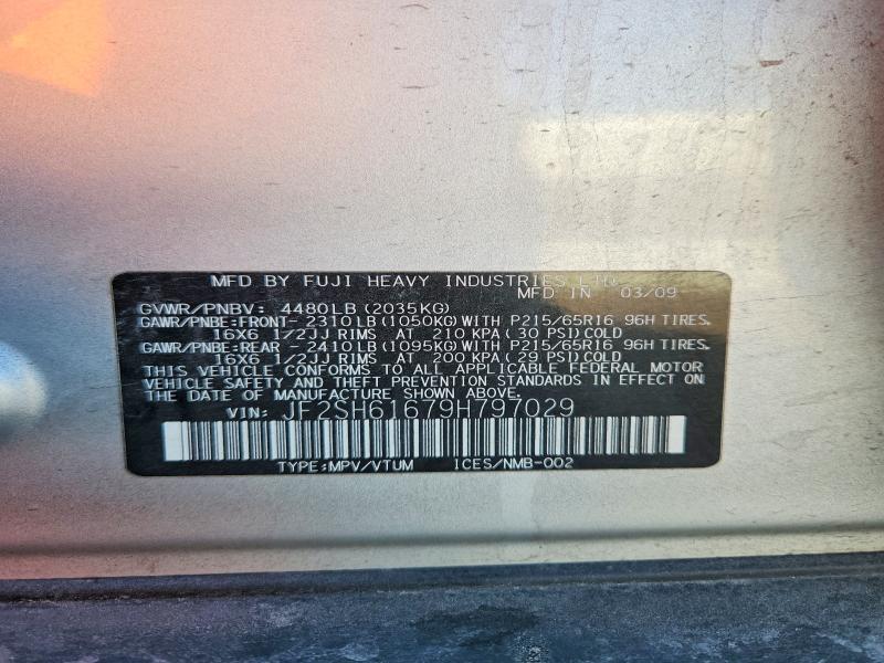 47945796 :رقم المزاد ، JF2SH61679H797029 vin ، 2009 Subaru Forester مزاد بيع