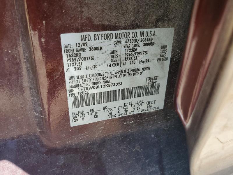 Продажа на аукционе авто 2003 Ford F150, vin: 1FTRW08L13KB73023, номер лота: 48757706