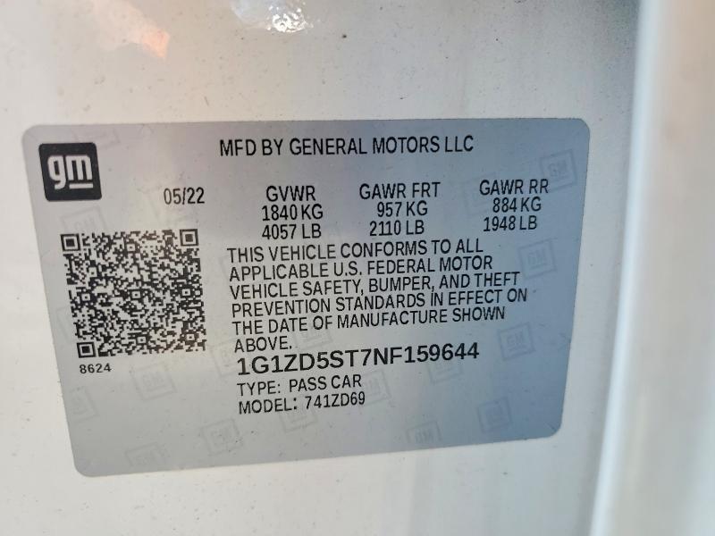 Продаж на аукціоні авто 2022 Chevrolet Malibu, vin: 1G1ZD5ST7NF159644, номер лоту: 49972966