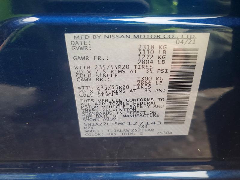 Aukcja sprzedaży 2021 Nissan Murano, vin: 5N1AZ2CJ5MC127143, numer aukcji: 49728906