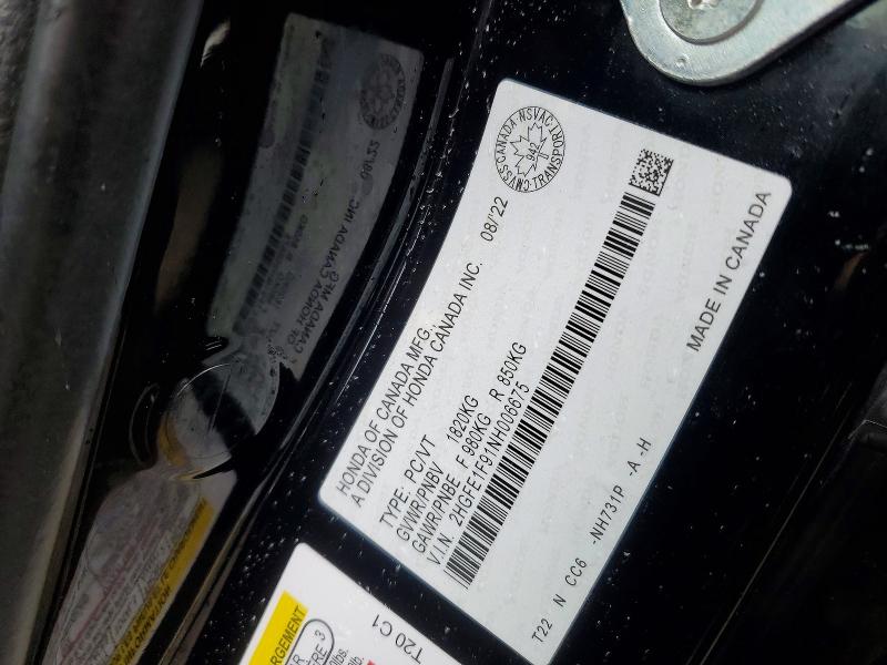 Продажа на аукционе авто 2022 Honda Civic, vin: 2HGFE1F91NH006675, номер лота: 50085166
