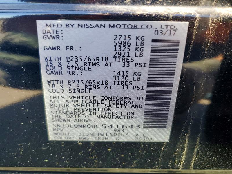Aukcja sprzedaży 2017 Infiniti Qx60, vin: 5N1DL0MM0HC541643, numer aukcji: 51432246