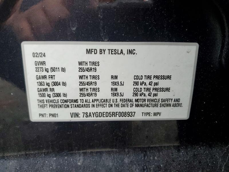 Продажа на аукционе авто 2024 Tesla Model Y, vin: 7SAYGDED5RF008937, номер лота: 51177346