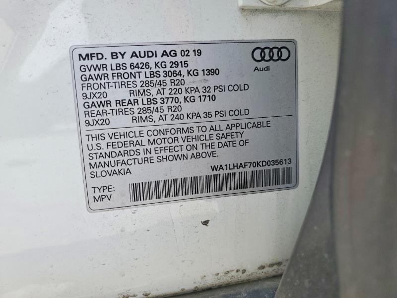 Aukcja sprzedaży 2019 Audi Q7, vin: WA1LHAF70KD035613, numer aukcji: 48577566
