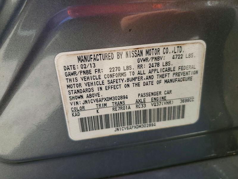 2013 Infiniti G37 Sedan მანქანა იყიდება აუქციონზე, vin: JN1CV6APXDM302894, აუქციონის ნომერი: 49146386