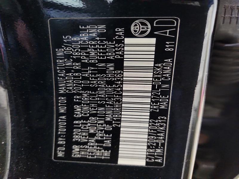 2015 Toyota Corolla მანქანა იყიდება აუქციონზე, vin: 2T1BURHE3FC454369, აუქციონის ნომერი: 50727026