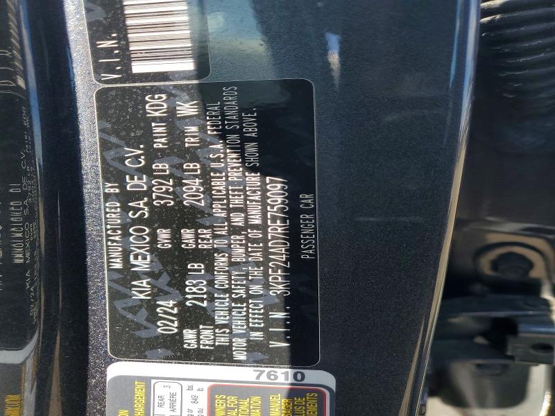 Aukcja sprzedaży 2024 Kia Forte, vin: 3KPF24AD7RE759097, numer aukcji: 50053916