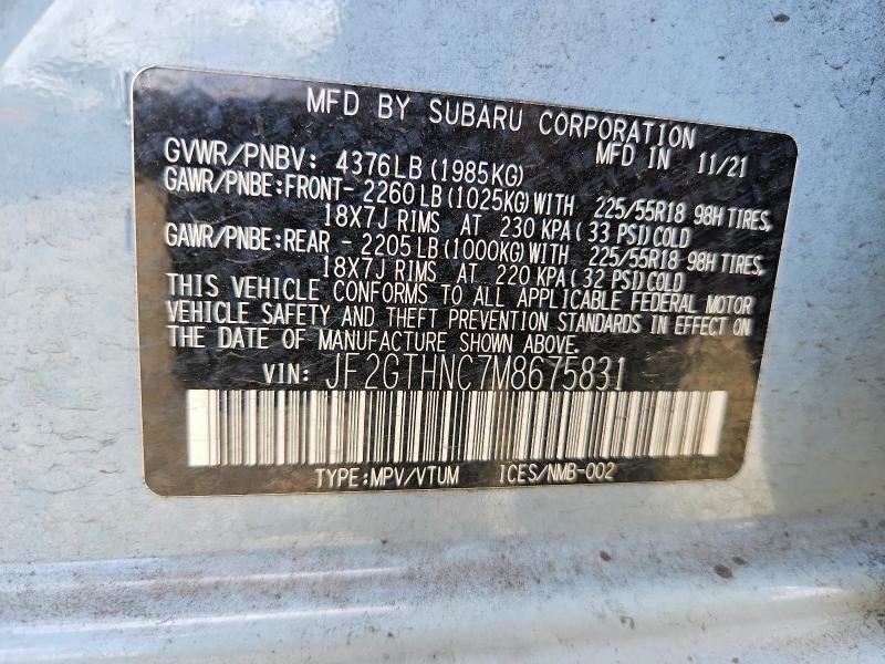 Aukcja sprzedaży 2021 Subaru Crosstrek, vin: JF2GTHNC7M8675831, numer aukcji: 50586446
