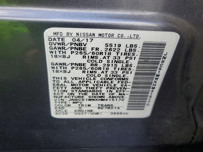 Aukcja sprzedaży 2017 Infiniti Qx70, vin: JN8CS1MWXHM415170, numer aukcji: 50622996