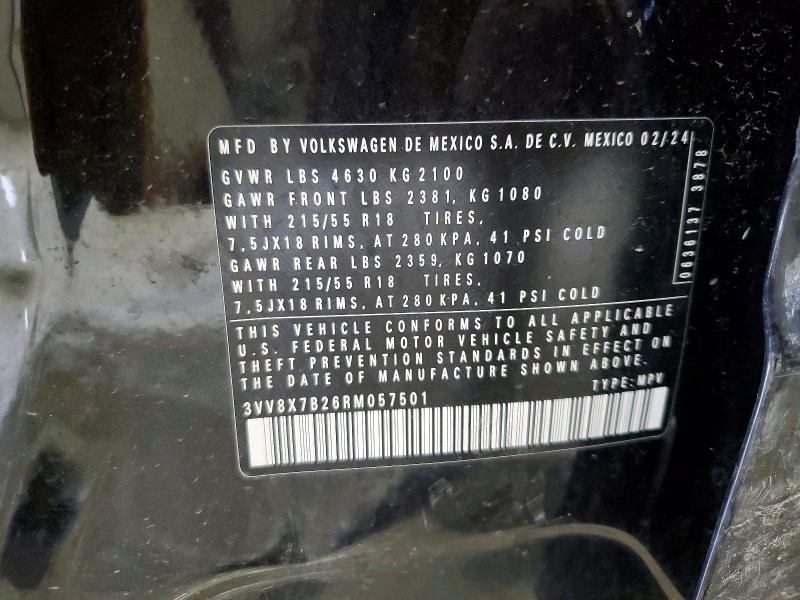 2024 Volkswagen Taos მანქანა იყიდება აუქციონზე, vin: 3VV8X7B26RM057501, აუქციონის ნომერი: 49293056
