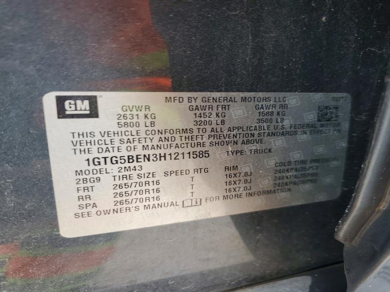 Продажа на аукционе авто 2017 Gmc Canyon, vin: 1GTG5BEN3H1211585, номер лота: 50505406